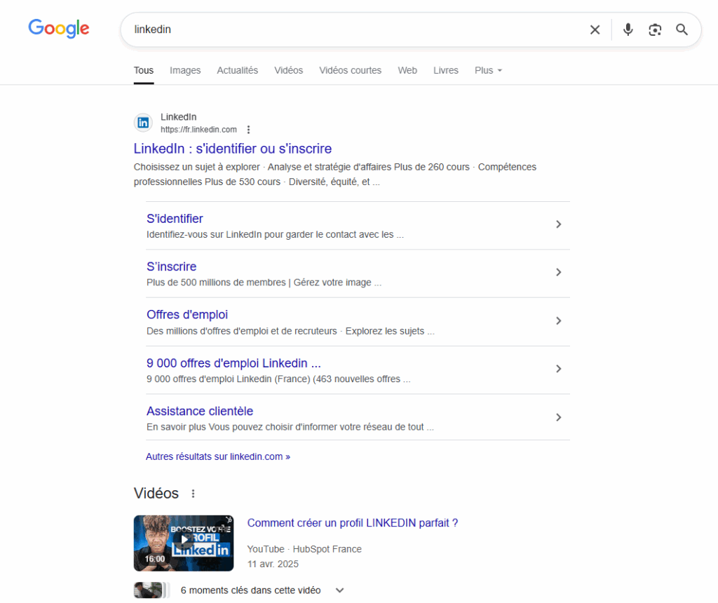 Exemple de SERP Google sur une requête navigationnelle